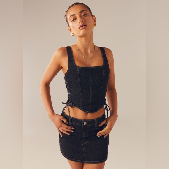 Altar’d State Denim Bustier Top Black Wash NWT XS - Picture 8 of 12